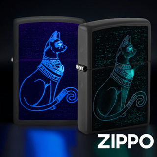 ZIPPO 埃及貓神(螢光)防風打火機 48582 美國設計 黑色夜光 藍色夜光光芒 黑啞漆機身 終身保固