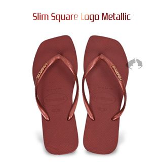 havaianas 2024新款 Slim Square Logo Metallic 酒紅 女款 夾腳拖鞋-阿法伊恩納斯