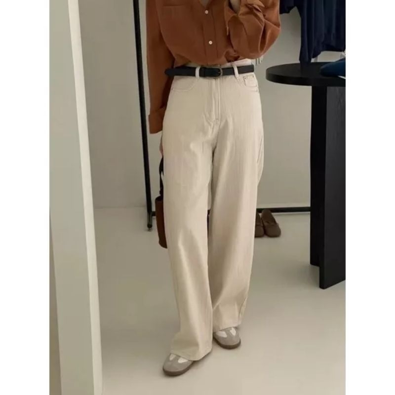 ＜二手衣物＞ Kittin韓國製米白色寬鬆直筒牛仔褲