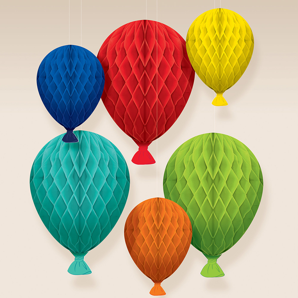 派對城 現貨【蜂巢球吊飾6入-彩虹熱氣球】 歐美派對 派對裝飾 蜂巢球 蜂窩球 情人節 派對佈置 拍攝道具