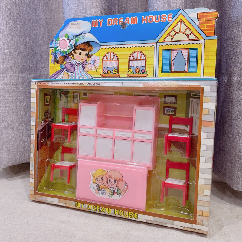 ❃古董王國-YAntique❃ 1980’s 粉紅娃娃復古傢俱組 櫥櫃客廳餐桌椅 收藏/稀有/古董娃娃/古董玩具