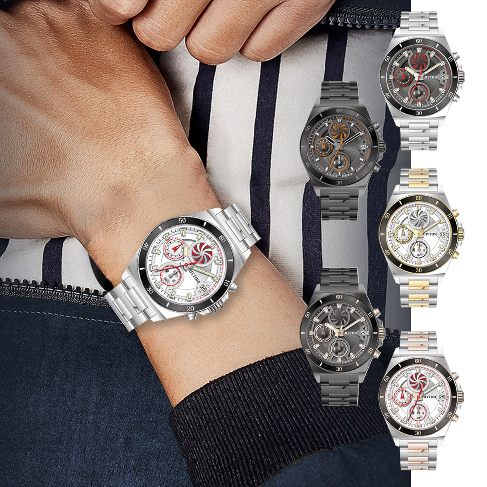 【WANgT】RHYTHM 麗聲 炫渦造型閃耀時尚雙眼不鏽鋼手錶-小錶款S1405