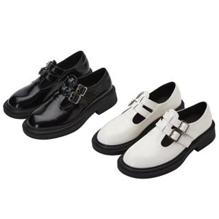 【Grace Gift】樂福鞋 包鞋 皮鞋【雙釦帶圓頭樂福瑪莉珍鞋】2色 35-40號 厚底鞋 瑪莉珍