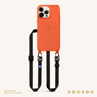XOUXOU / 12mm細背帶掛繩手機殼組-亮橘色Neon Orange Clear New iPhone 15
