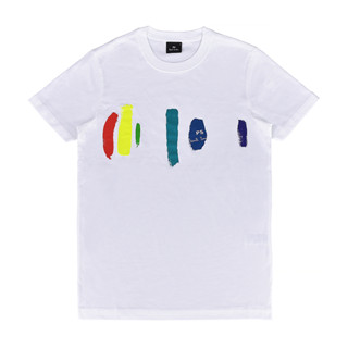PAUL SMITH 縮寫字母LOGO筆刷條紋塗鴉設計純棉短袖T(男款/白)