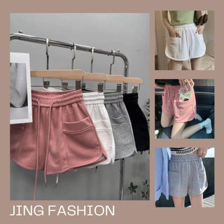 4色現貨秒出♥️【JinG】鬆緊綁帶*休閒雙口袋運動短褲♥️A字褲 高腰褲 口袋短褲 棉褲 鬆緊褲 休閒褲