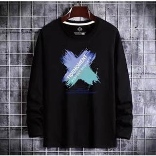 【M-6XL 115kg大尺碼】純棉長袖T恤男ins超火圓領休閒外穿百搭長袖圓領印花上衣衣服服飾彩色X
