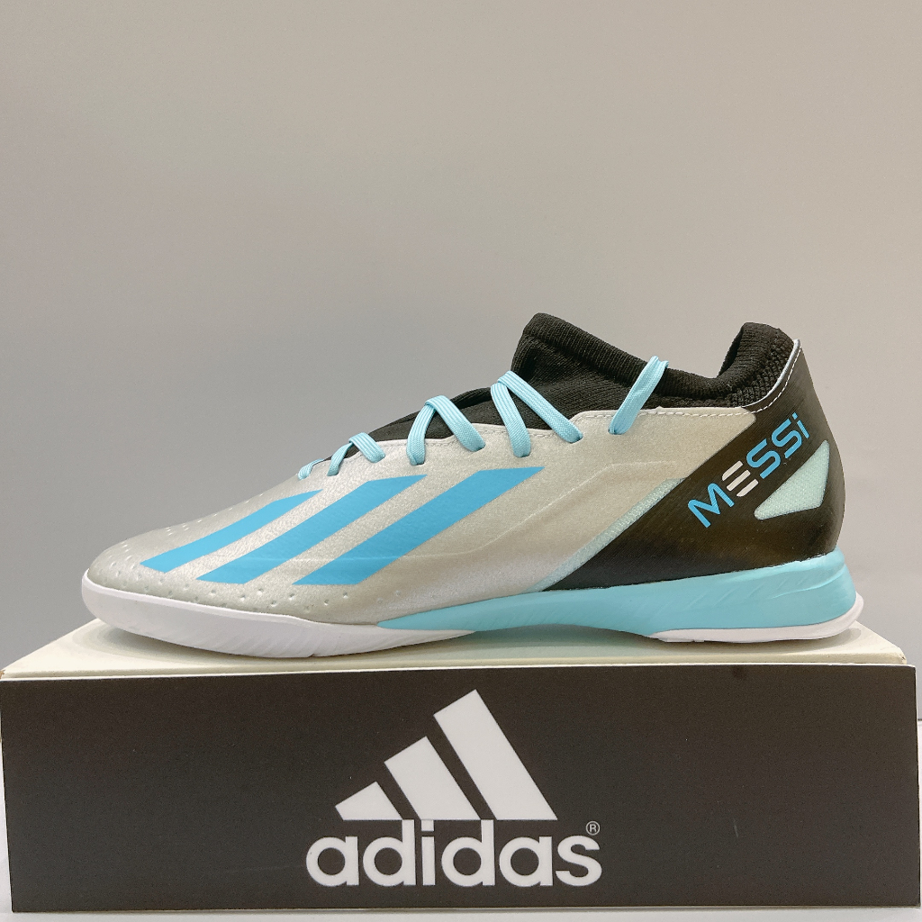 adidas X CRAZYFAST MESSI.3 男女款 銀藍色 室內 運動 訓練 足球鞋 IE4076
