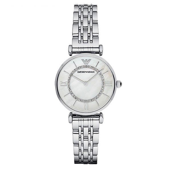 【EMPORIO ARMANI】典雅晶鑽時尚腕錶-銀色 AR1908 32mm 現代鐘錶