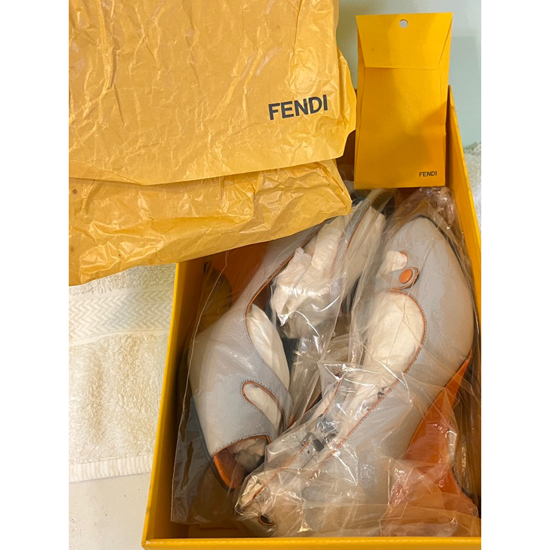 全新義大利FENDI小牛皮氣質楔型魚口涼鞋36號