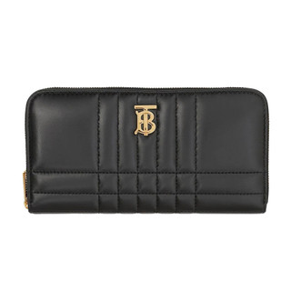 BURBERRY Lola TB金字LOGO格紋絎縫羊皮拉鍊長夾(黑色)｜100%原廠真品｜JS Maxx官方旗艦館