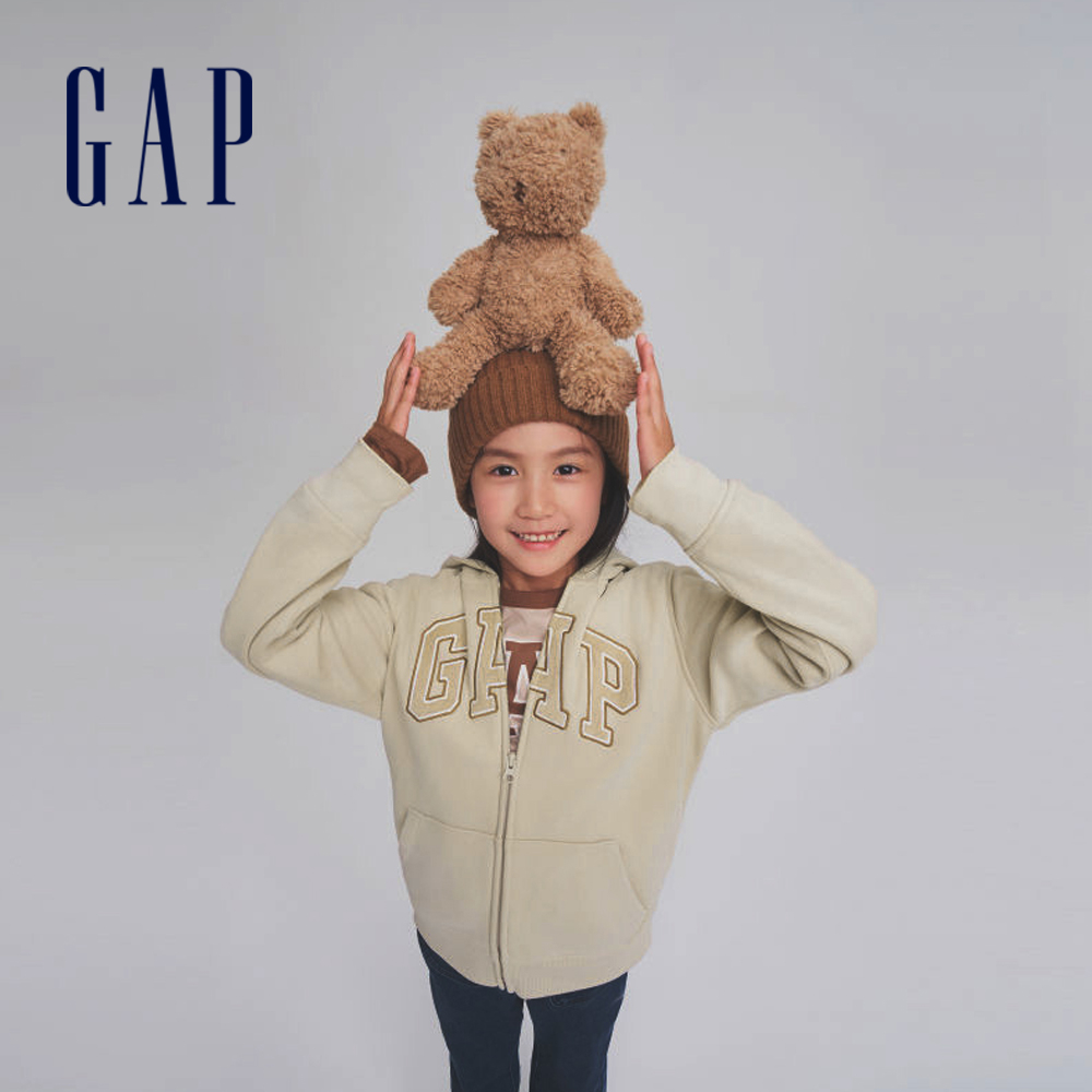 Gap 兒童裝 Logo連帽外套 碳素軟磨系列-淺卡其(819723)