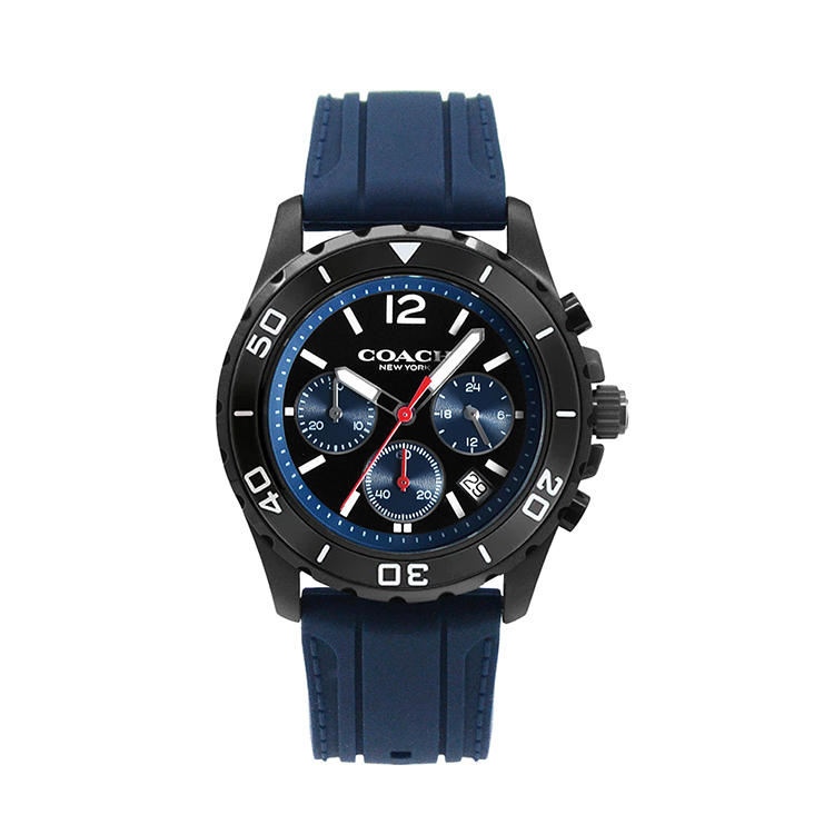 COACH | 經典KENT系列 帥氣三眼計時腕錶/手錶/男錶-矽膠錶帶x藍面-14602566
