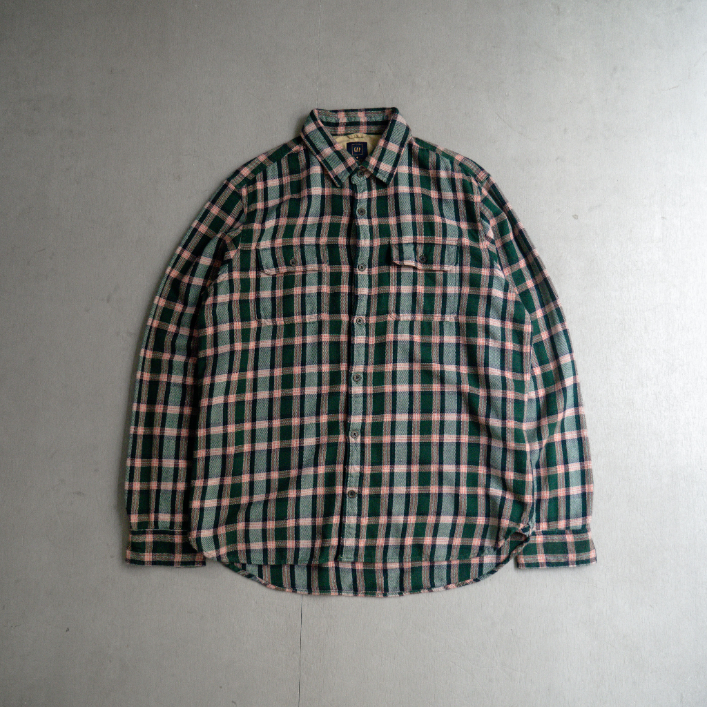 《白木11》 USED GAP PENDLETON FLANNEL SHIRT 綠橘 格紋 法蘭絨 長袖 襯衫