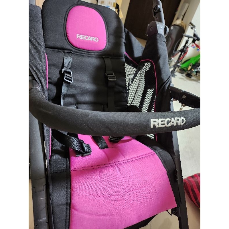 Recaro easylife桃紅色輕便推車附原廠雨罩前扶手