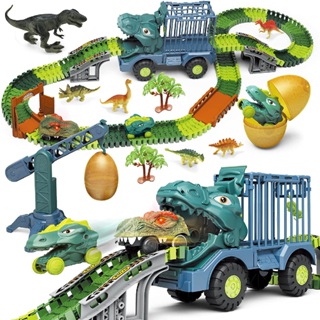 娃娃國【盟石 CuteStone】兒童擬真恐龍主題公園軌道車套裝玩具