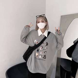 【20ss select】韓國 CAT+滿版貓咪大學T 可愛長T 長袖上衣 大學T 男生長袖 情侶衣 冬天上衣 女生長袖