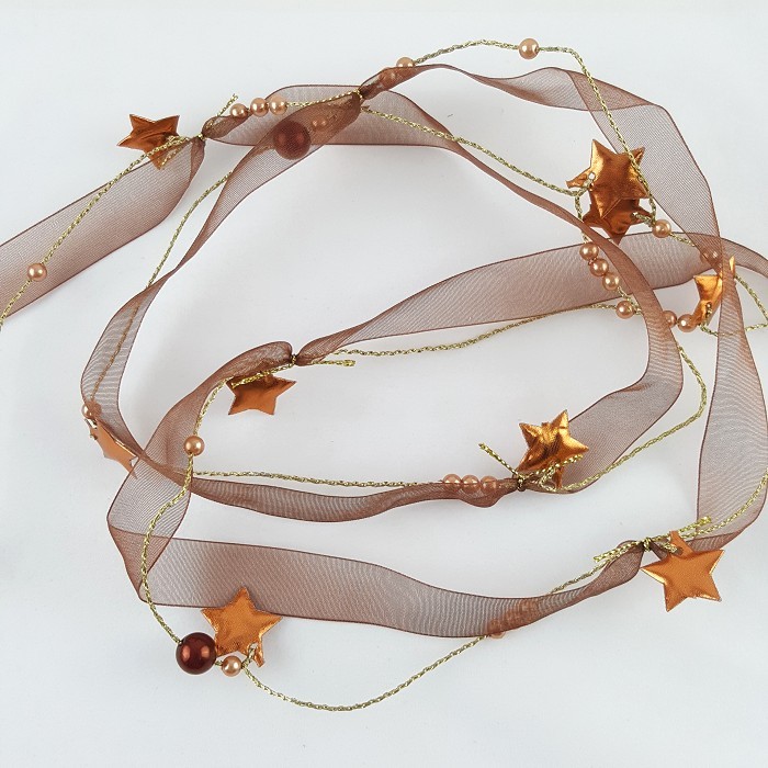 【Crystal Rose緞帶】立體珍珠星星網紗緞帶/鐵絲/聖誕緞帶台灣製造