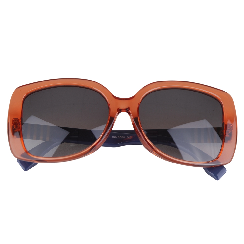FENDI 鏡框透明雙色太陽眼鏡(橘紅/藍邊)