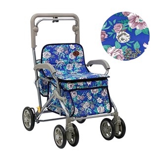 【Rollker羅克】購物車 助行車 助步車 手推車 購物推車 折疊收納 步行輔助車 銀髮族(NO.165-百花藍)