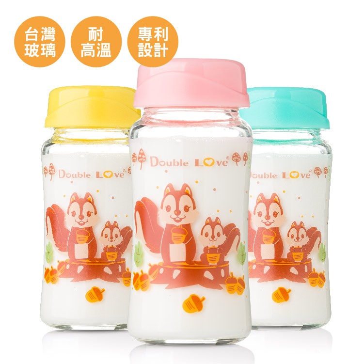 哆愛 台灣製 儲奶瓶 寬口玻璃奶瓶 儲存瓶 母乳儲存瓶 寬口奶瓶 240ml(松鼠款)【EA0068】母乳袋 母乳 母奶