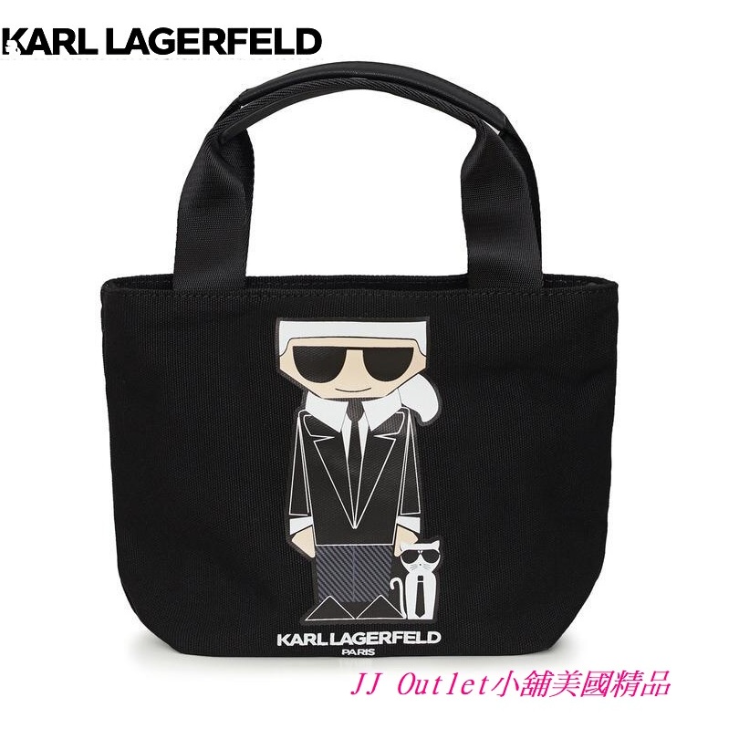 [美國購回 Karl Lagerfeld, 現貨在台]全新卡爾·拉格斐(老佛爺)可愛咪咪帆布手提/斜背兩用包(附購証)