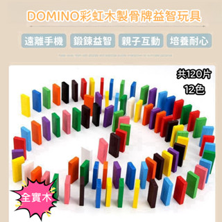 現貨 DOMINO多米諾12色120片彩虹木製骨牌積木 玩具 益智玩具 機關骨牌 實木骨牌 長方積木 益智玩具