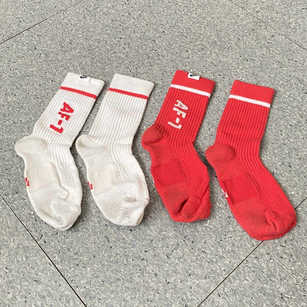 NIKE 長筒 長襪 紅白 厚底 籃球襪 運動襪 M/L號 兩雙一組