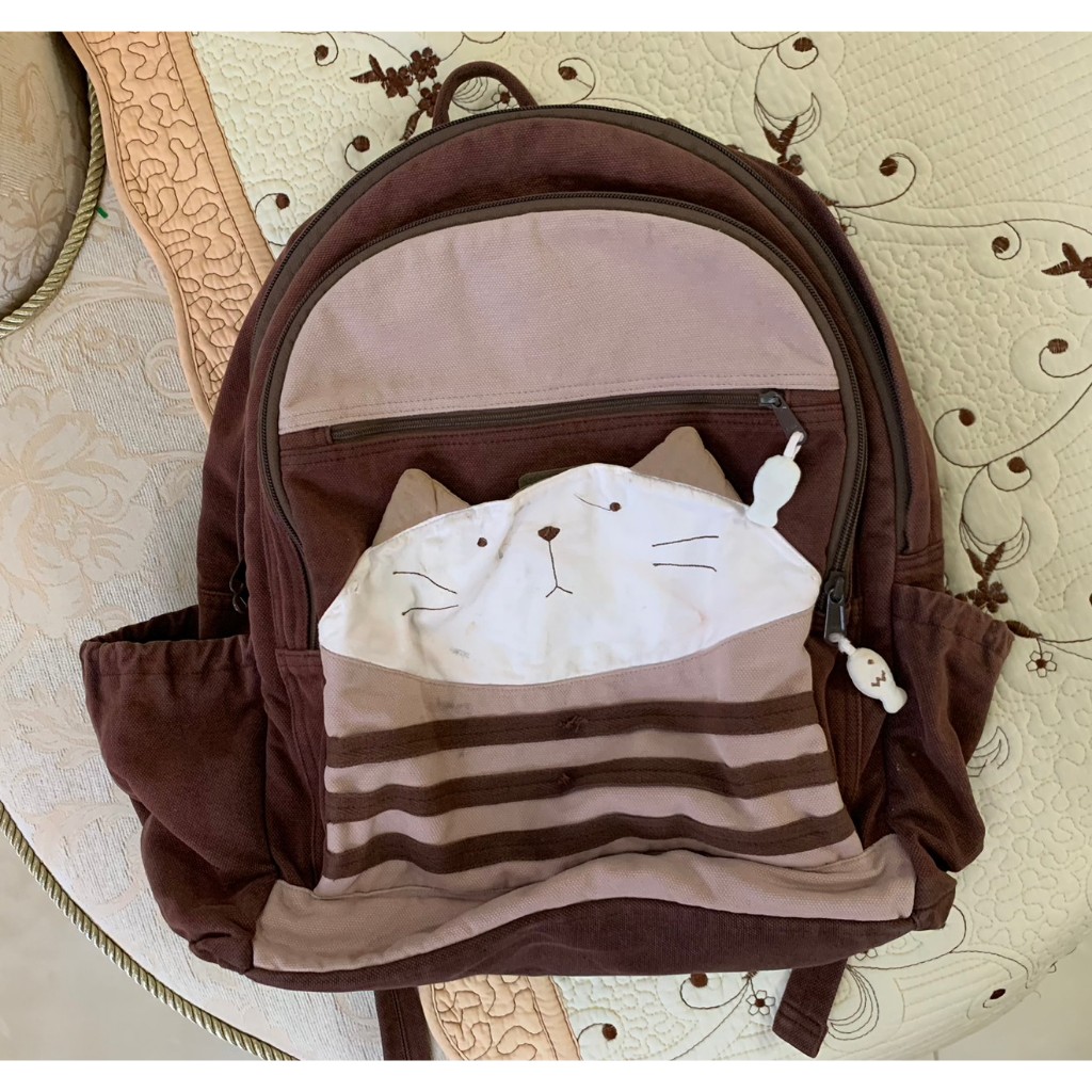 【二手】可愛 咖啡色 卡拉貓 (HIKOSEN CARA) 布製品 後背包