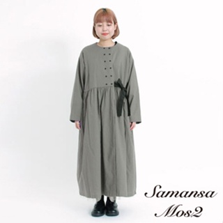 Samansa Mos2 配色綁結雙排扣無領長版大衣外套(FB33L0Z0380)