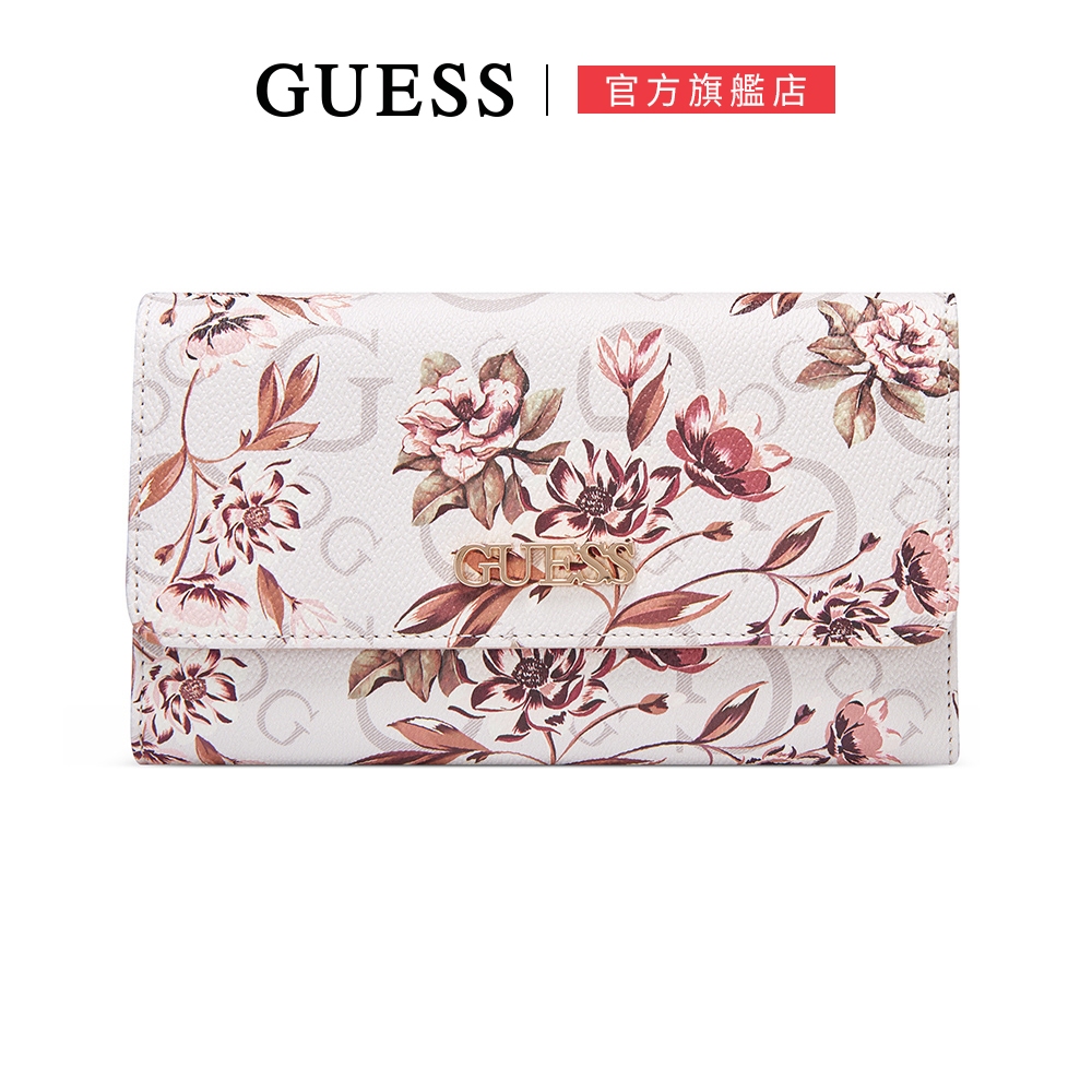 【GUESS】優雅花卉 滿版印花長夾-粉