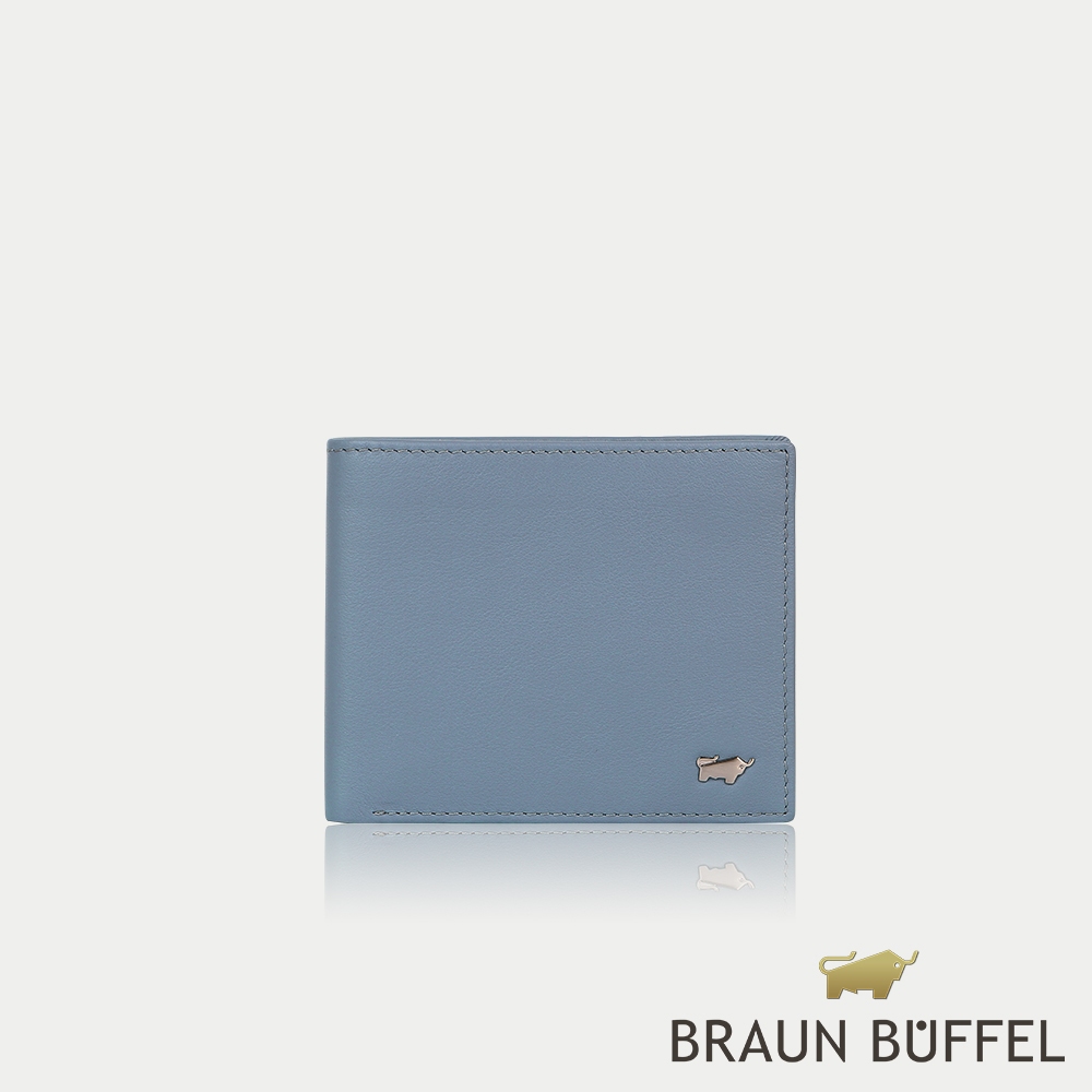 【BRAUN BUFFEL 德國小金牛】台灣總代理 德羅姆 12卡中間翻透明窗短夾-春湖色/BF505-317-SLA