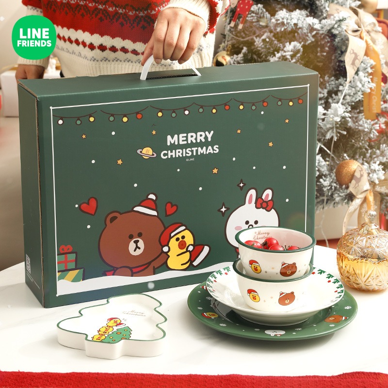 台灣現貨🔥 LINE FRIENDS 聖誕 陶瓷 餐具 碗盤 熊大 BROWN SALLY 莎莉 兔兔 CONY