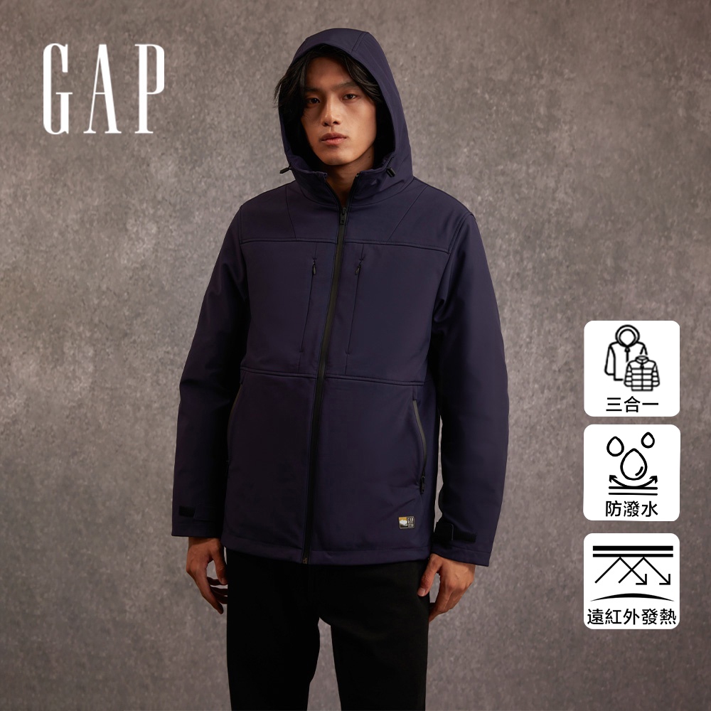 Gap 男裝 Logo防風防雨三合一連帽羽絨外套-藏藍色(720838)