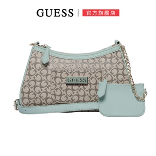 【GUESS】經典壓紋LOGO肩背包-藍綠