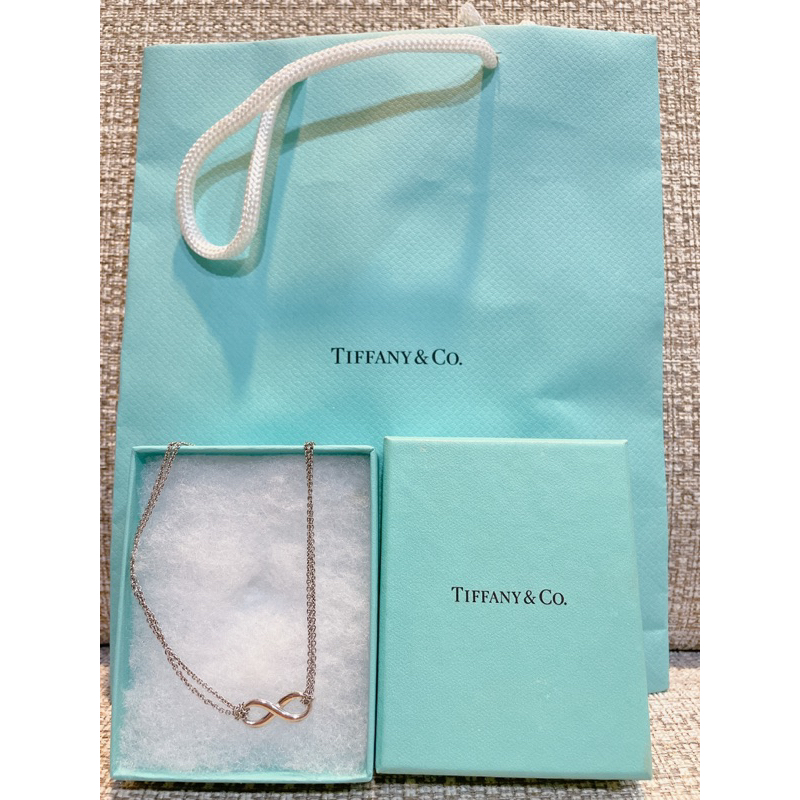 （已客訂，）Tiffany &amp; Co 純銀雙鍊無限項鍊附盒子與紙袋（二手九成新）