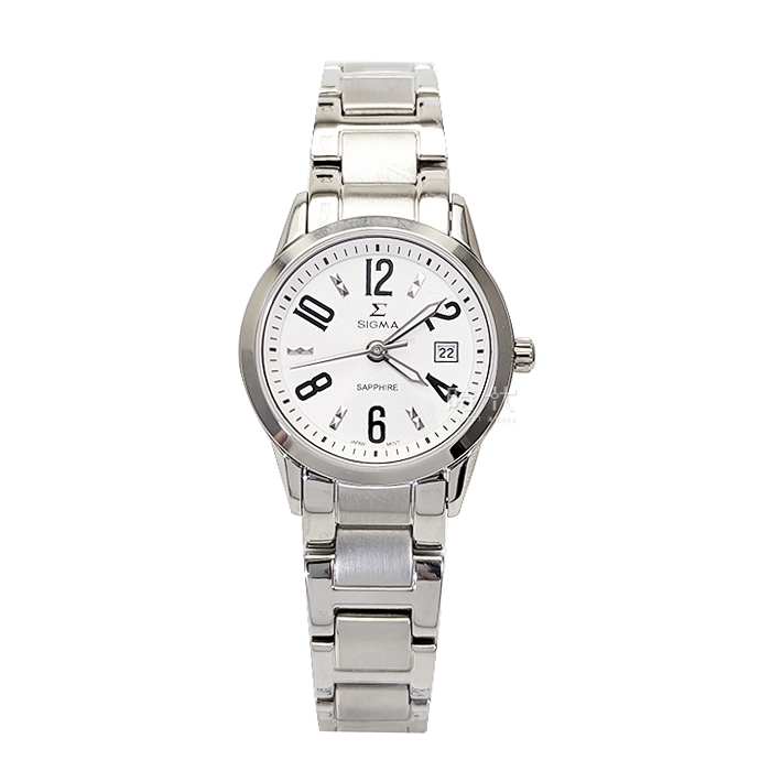 【SIGMA】88023L-2 簡約時尚 藍寶石鏡面 數字 日期顯示 鋼錶帶女錶 黑色 26mm