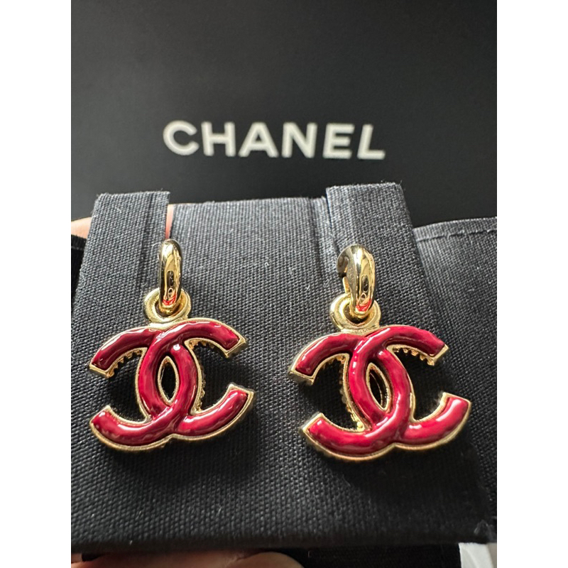香奈兒Chanel耳環［正品］ 紅色雙C耳環
