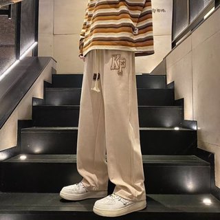 純色素色直筒褲子 男款秋季2023新款潮牌運動長褲男夏季款美式寬鬆休閒衛褲 直筒褲學生運動褲男生百搭墜感闊腿褲長褲