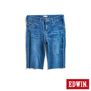 EDWIN 超彈力及膝丹寧五分牛仔褲(中古藍)-女款