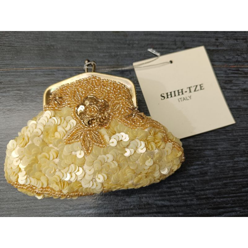 SHIH-TZE 金色/米黃色串珠亮片手拿包 Italy晚宴包