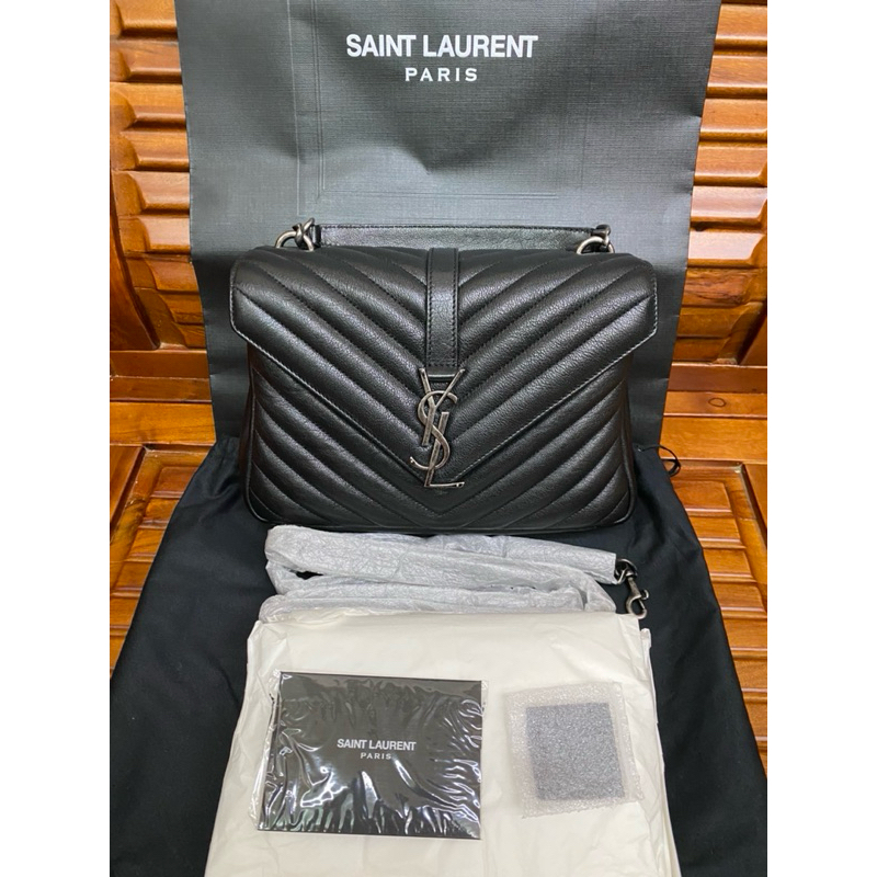 SAINT LAURENT 聖羅蘭 YSL  College 銀色鍊條鏈條學院包 手提斜背包 中號 全新