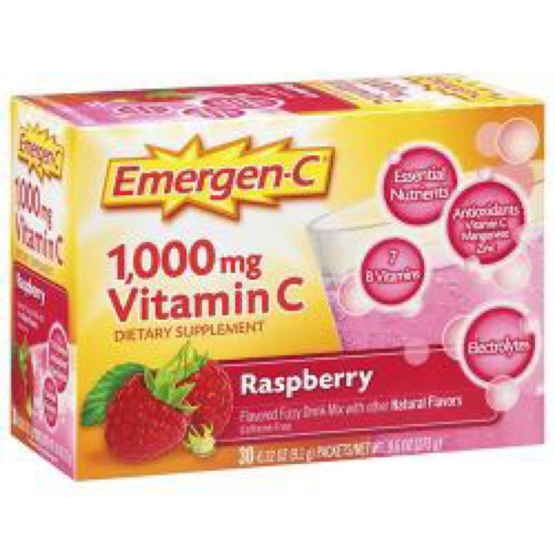 美國🇺🇸EmergenC 維他命C1000mg Raspberry 維生素C 氣泡沖劑  隨手包- 覆盆子口味