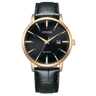 (聊聊享更優惠) CITIZEN 星辰 GENTS系列 簡約黑面 金框 光動能腕錶 黑色皮革錶帶BM7462-15E