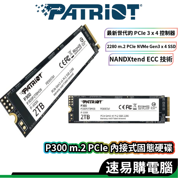 PATRiOT美商博帝 P300 SSD固態硬碟 M.2 256G 512G 1TB 2TB PCIe 3.0 Gen3
