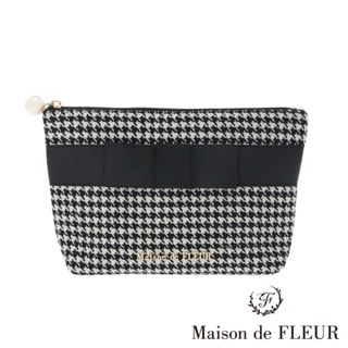 Maison de FLEUR 復古千鳥格紋緞帶方形手拿包(8A33FJJ3100)