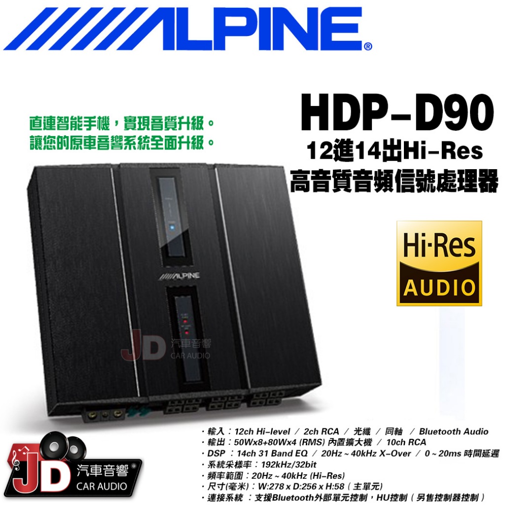 【JD汽車音響】ALPINE HDP-D90 12進14出Hi-Res高音質音頻信號處理器 豪車多聲道系統的無損升級方案