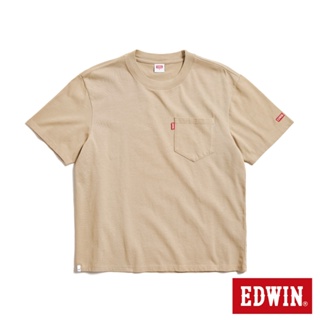 EDWIN 寬版口袋小夾標短袖T恤(淺卡其)-男款