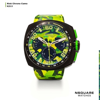 【WANgT】NSQUARE NICK CHRONO CAMO迷彩系列 黃綠橡膠運動風腕錶 G0369-N20.5