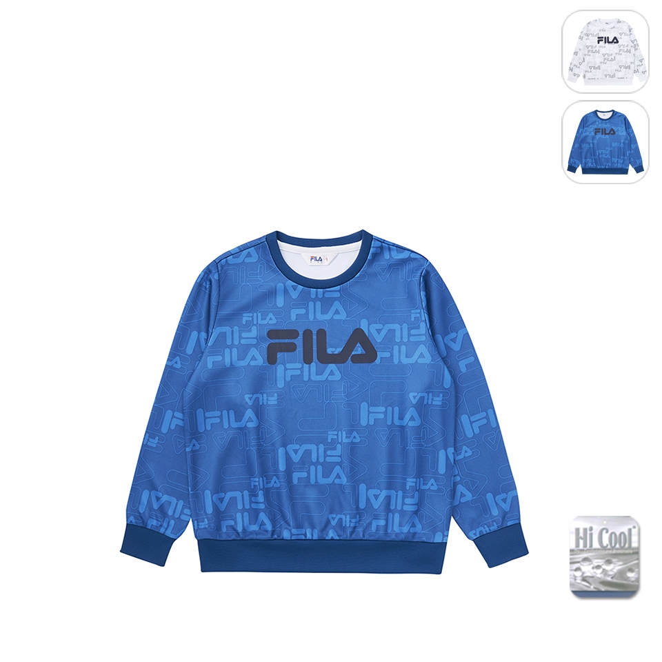 【FILA】KIDS 孩童款 吸濕排汗 長袖上衣-藍色 1TEW-8407-BU